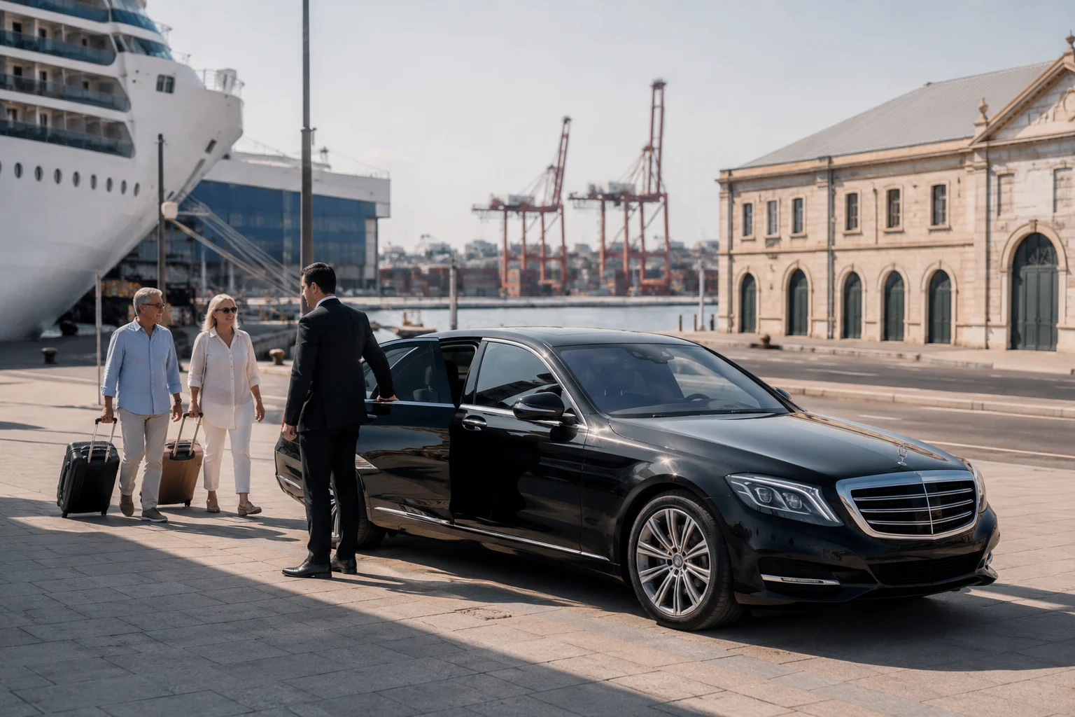 Chauffeured vehicle prepared for a private cruise transfer in Perth