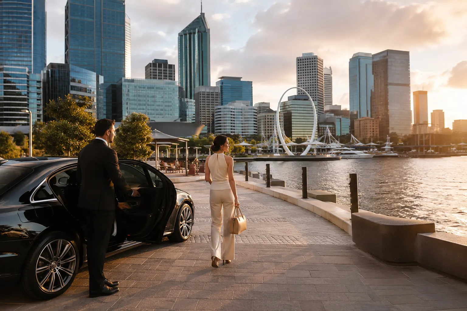 Elizabeth Quay waterfront and Perth city buildings