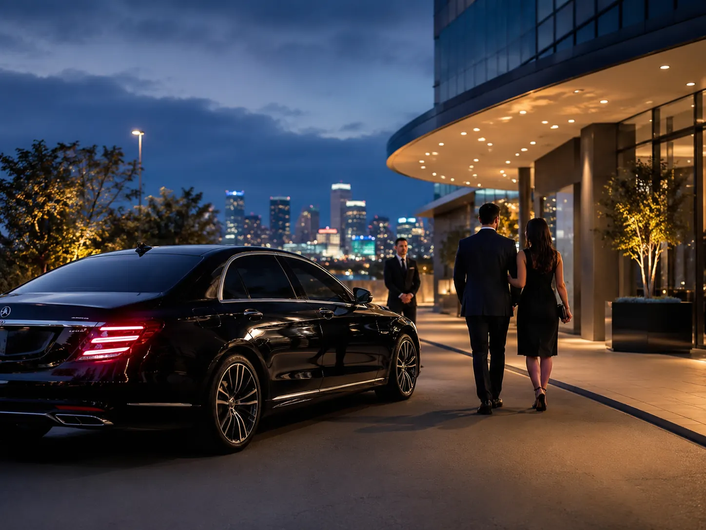 Noble Chauffeurs vehicle arriving for an evening event in Perth