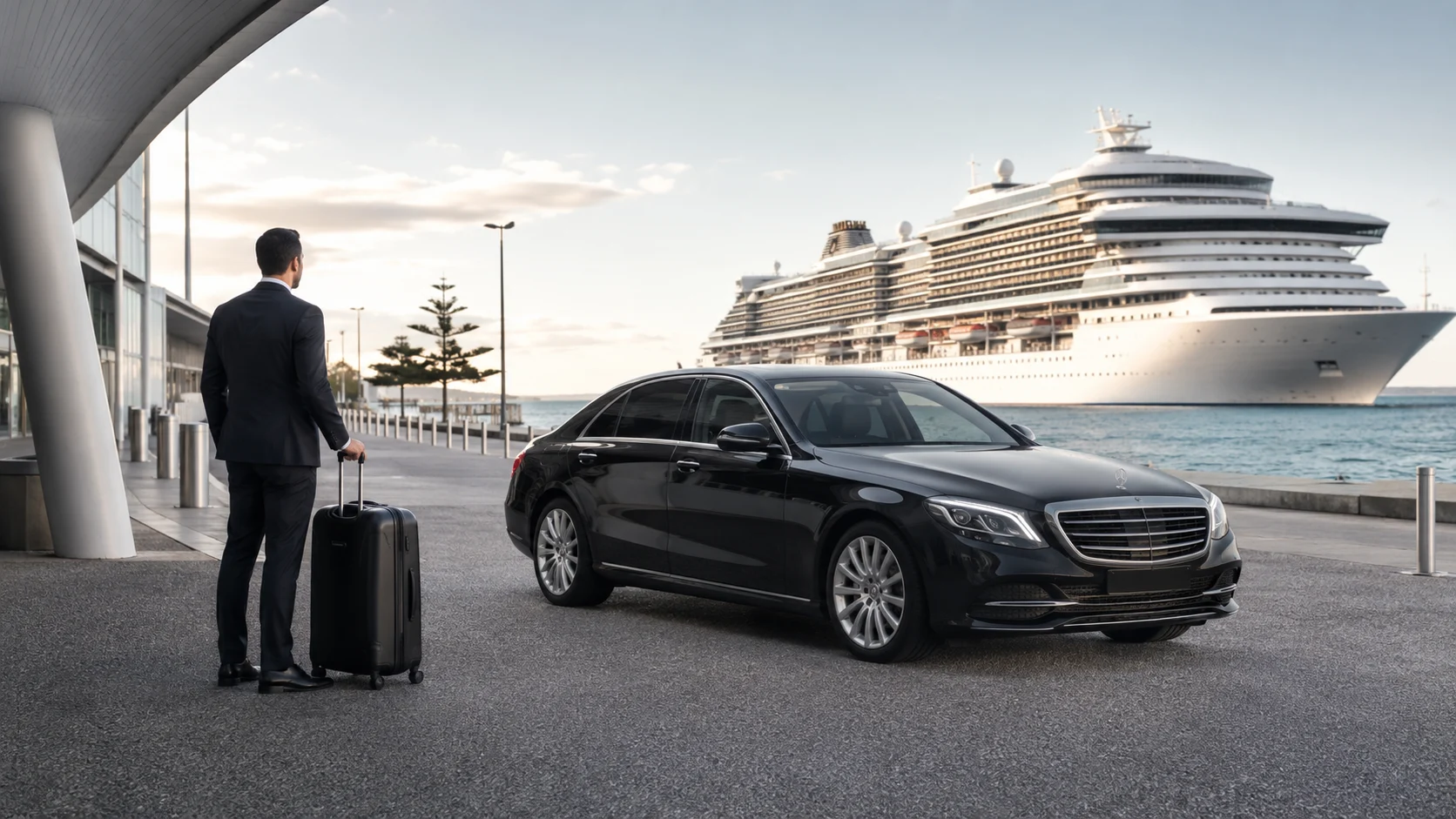 Chauffeured vehicle near the Fremantle cruise-terminal area