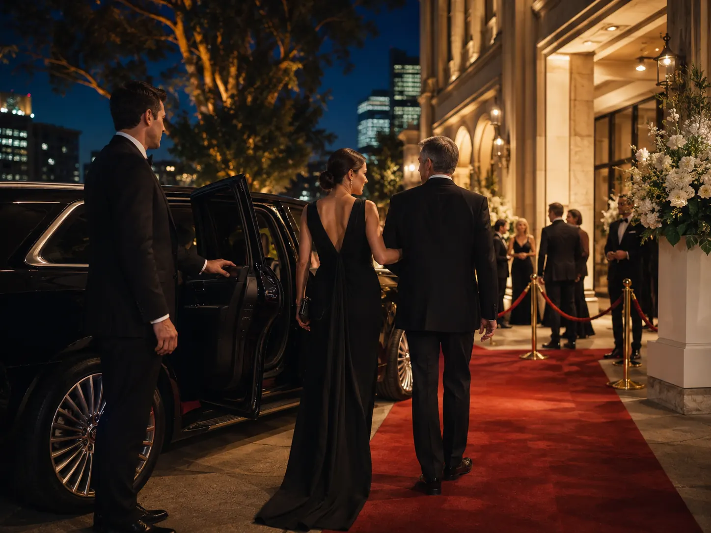Guests arriving at a gala dinner venue