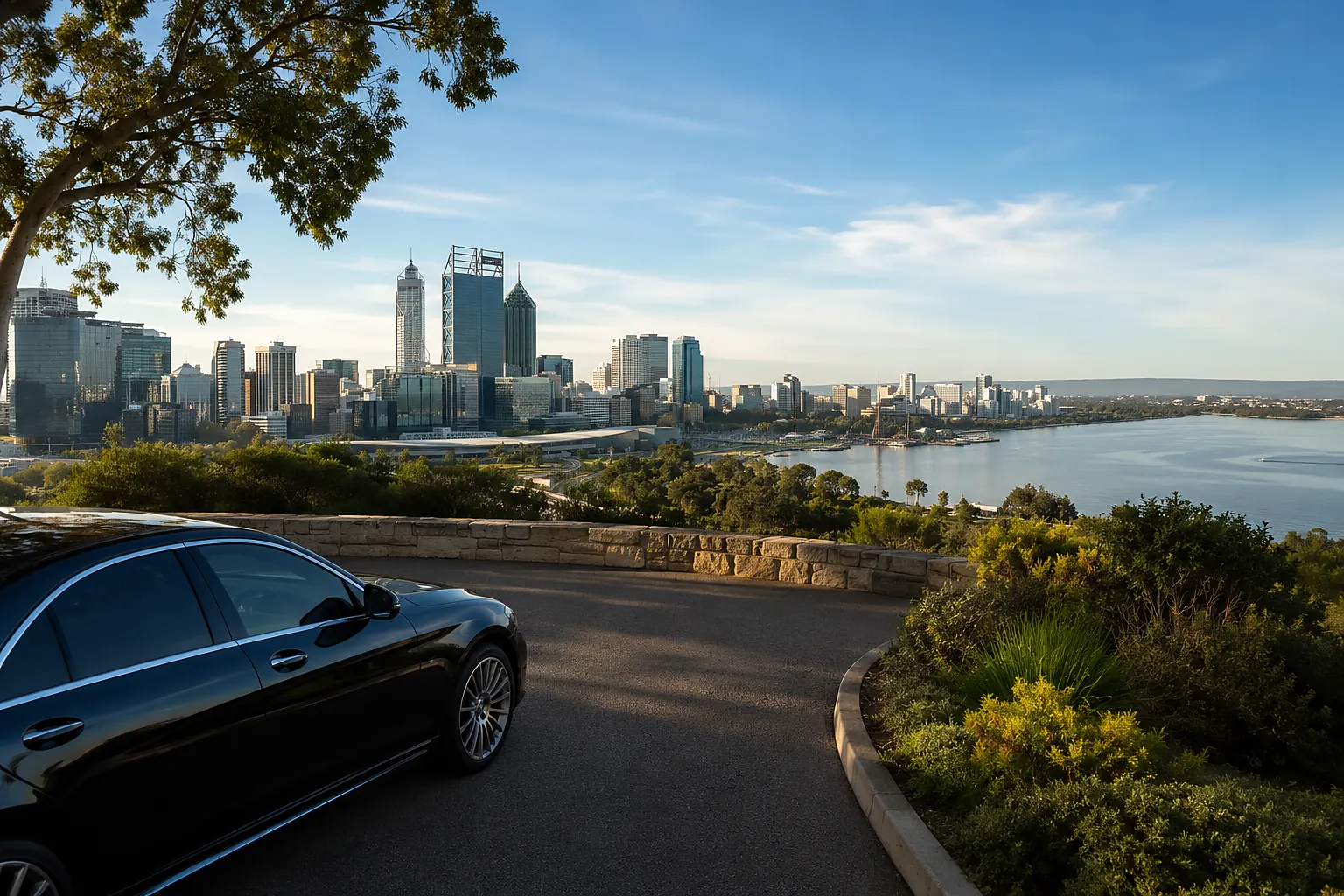 Perth skyline and Swan River viewed from Kings Park