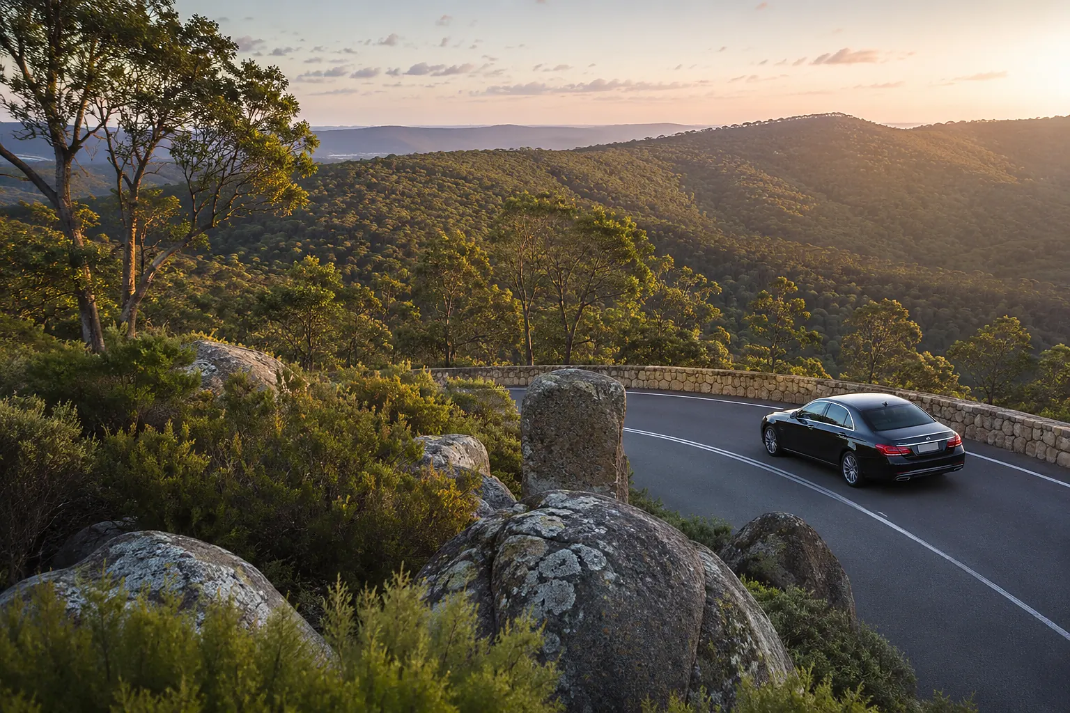 Forested Perth Hills scenery for a private chauffeur tour