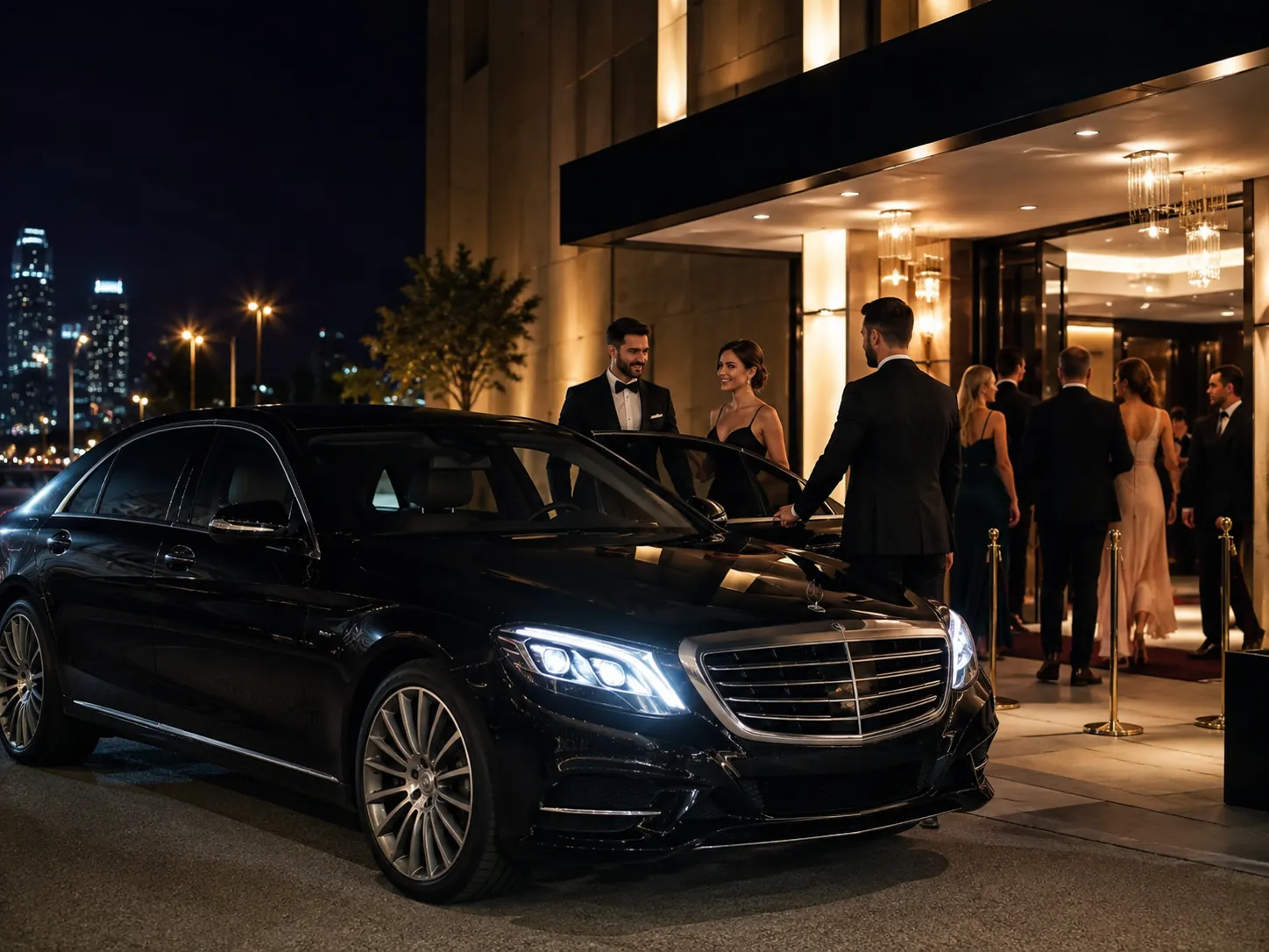 Guests arriving for a private evening celebration