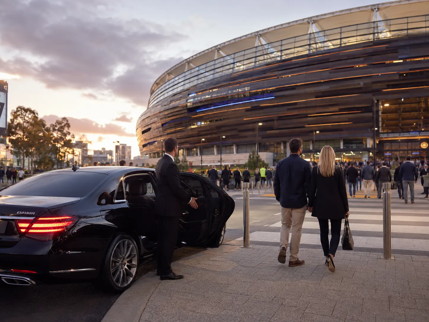 Crowd gathering for a stadium sporting event in Perth