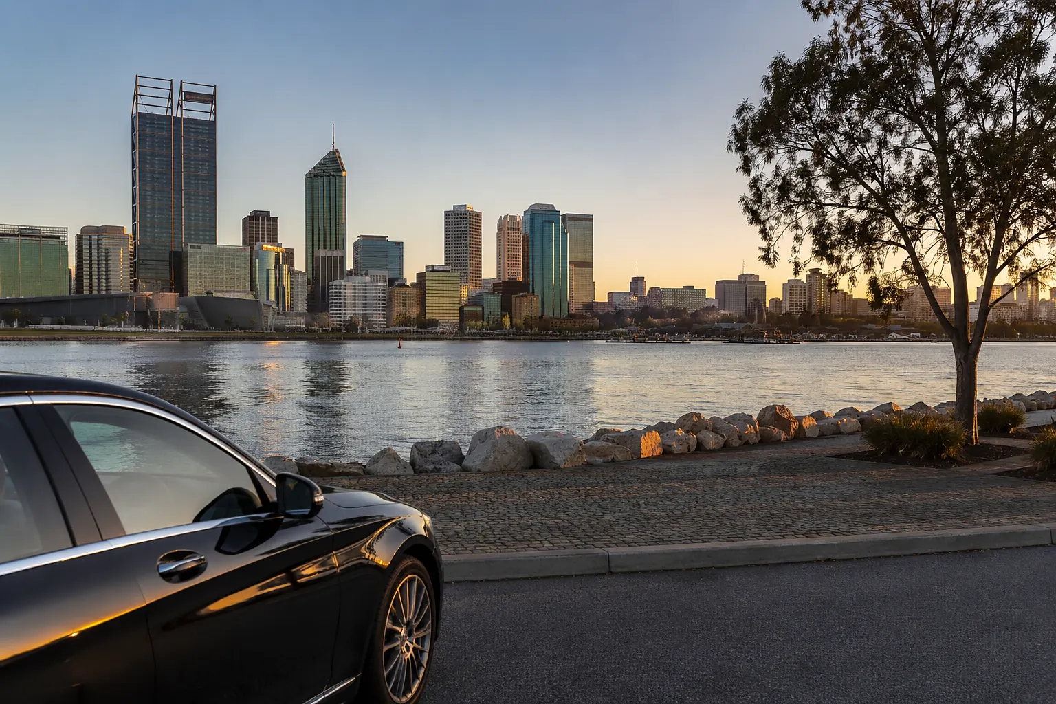 Swan River waterfront with views towards central Perth